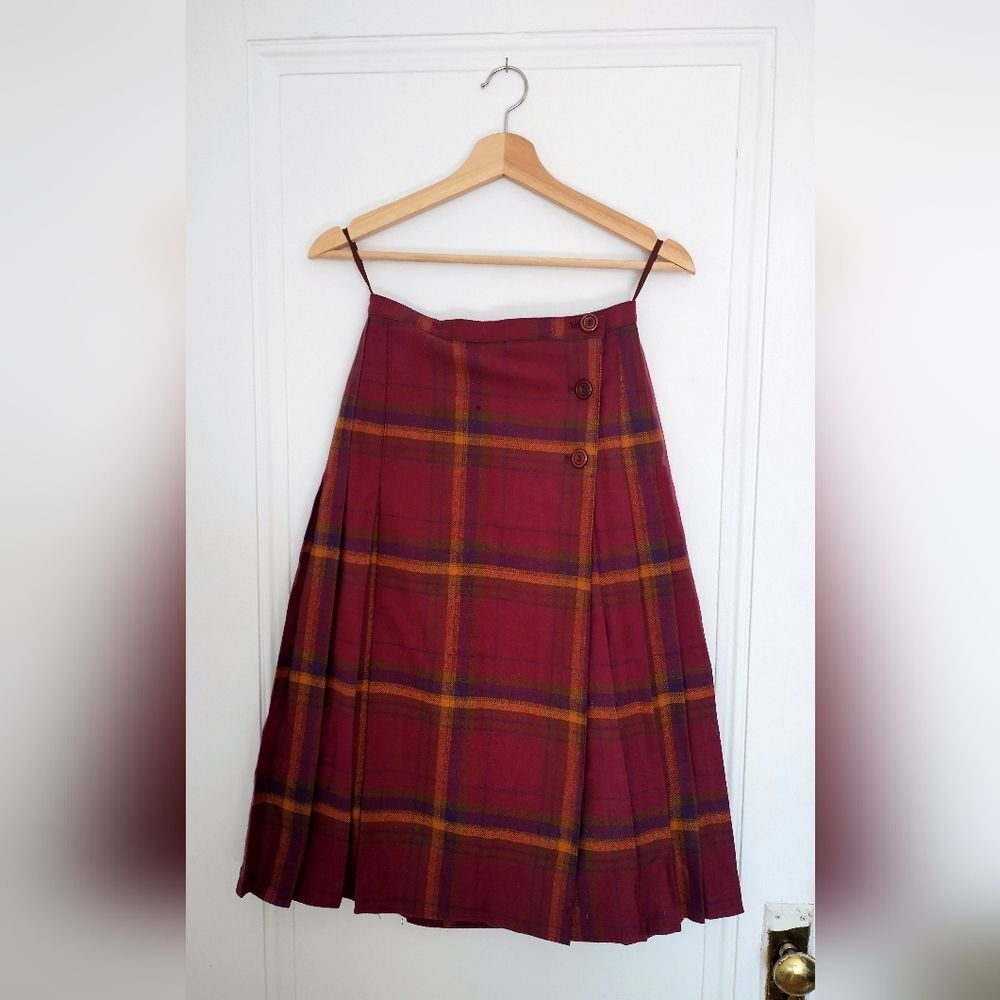 Elysee Soiries Plaid Wool Kilt Skirt - Size 7 Extra Small